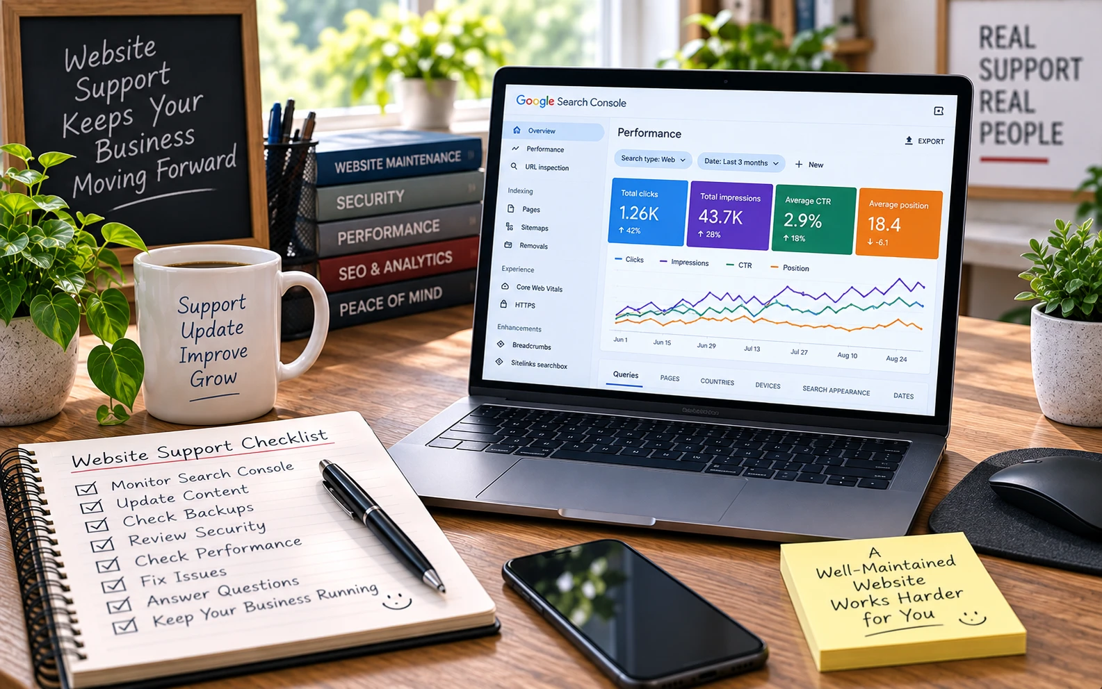 Website support, maintenance and search performance monitoring
